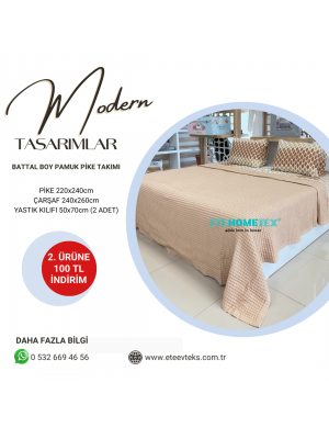 ETEHOMETEX ÇİFT KİŞİLİK HAVUZLU PİKE TAKIMI BEJ 8696474231880